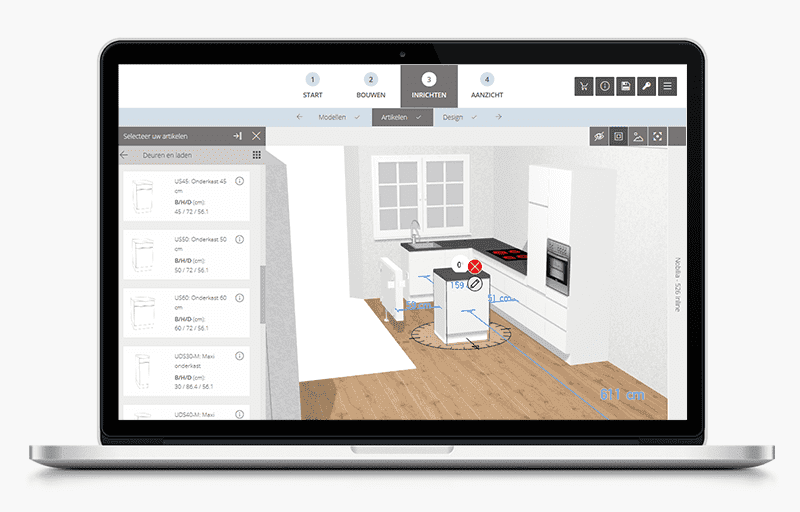 Mock up van een laptop met daarop de 3D keukentool