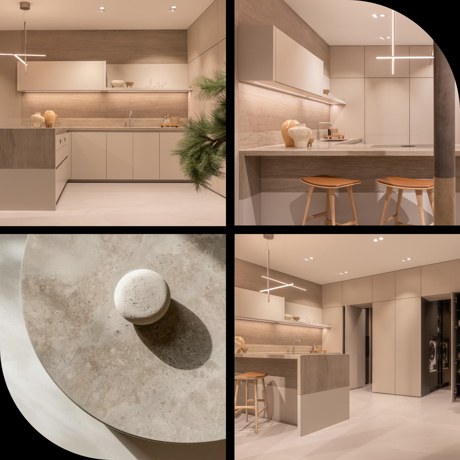 Salcis concrete mobiel.png Beige schiereiland keuken Barletti