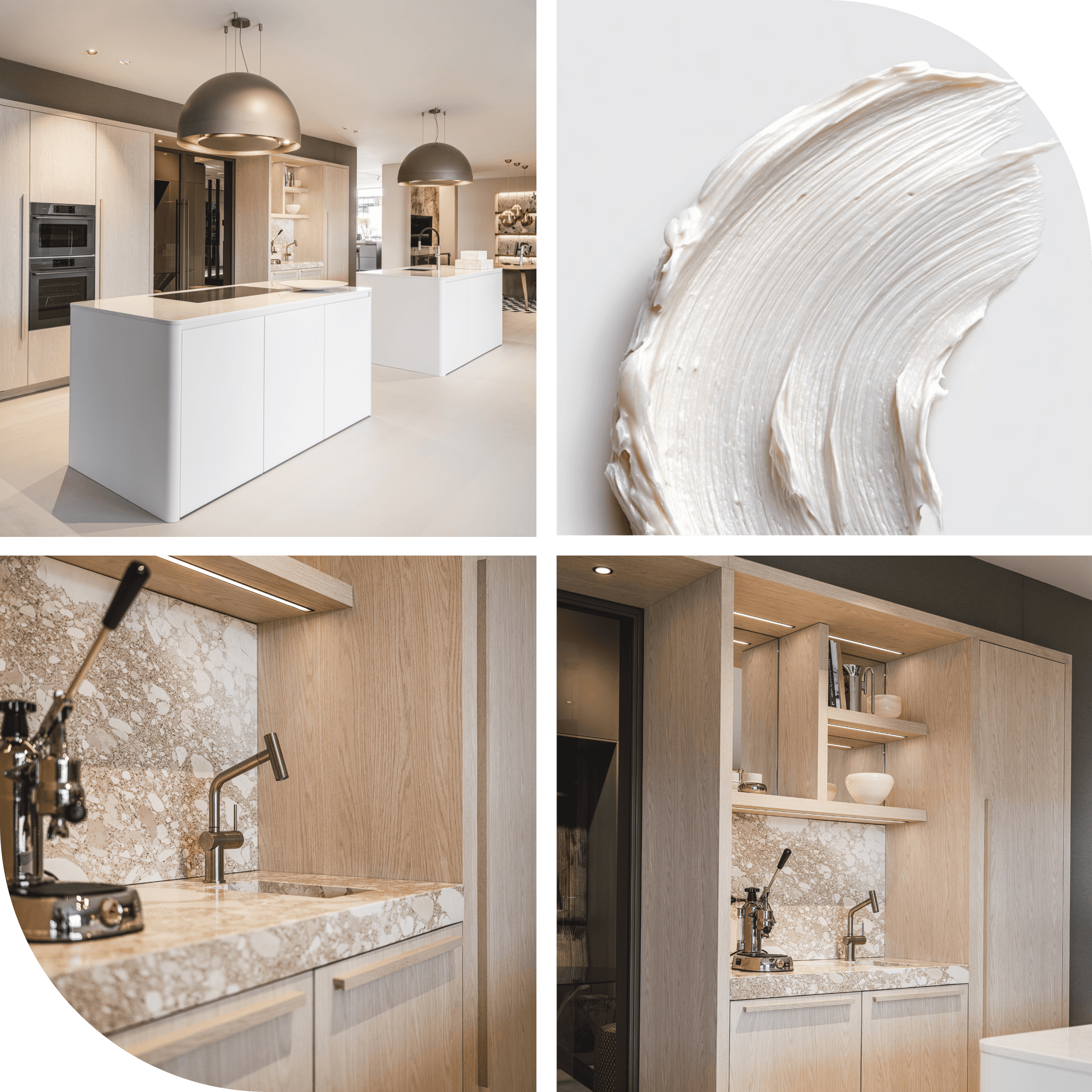 Wit met houten eilandkeuken